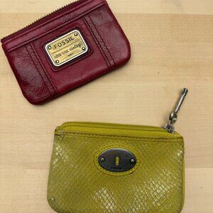 Vintage Fossil Coin Purse Card Holder Wallet Set Maroon & Green Heavier Wear